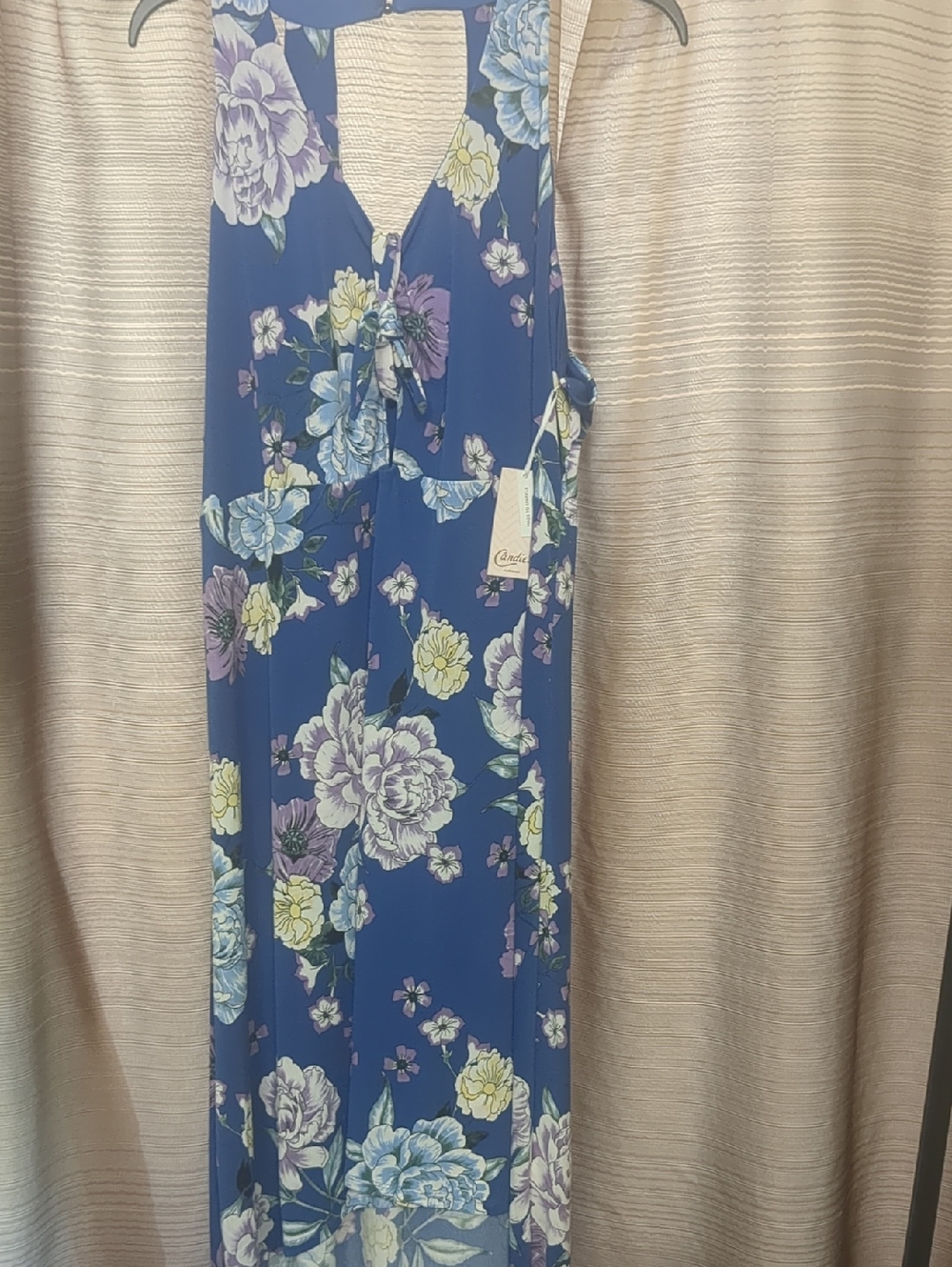 NWT Candie's Blue Floral High-Low Maxi Dress with Purple and Yellow Blooms